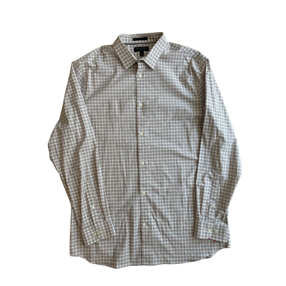 Banana Republic Slim Fit Wrinkle Resistant Dress Shirt XL Tall Beige Plaid - Picture 3 of 16